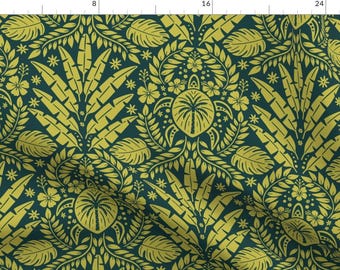 Hawaiian Damask Fabric - Large Scale Tropical By Carysmula - Palm Trees Sea Turtles Pineapples Cotton Fabric By The Yard With Spoonflower