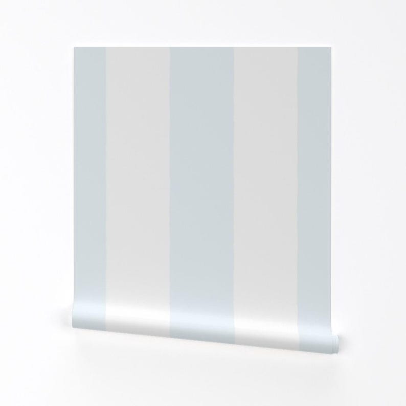 Stripe Peel and Stick Wallpaper - Soft Colors Pastel Blue Wide Large Stripe - Removable Wall Decor Art - Pale Blue And White by ellencarroll image 2