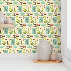 Vintage Kitchen Wallpaper - In The Kitchen - Cream By Studiojenny - Custom Printed Removable Self Adhesive Wallpaper Roll by Spoonflower
