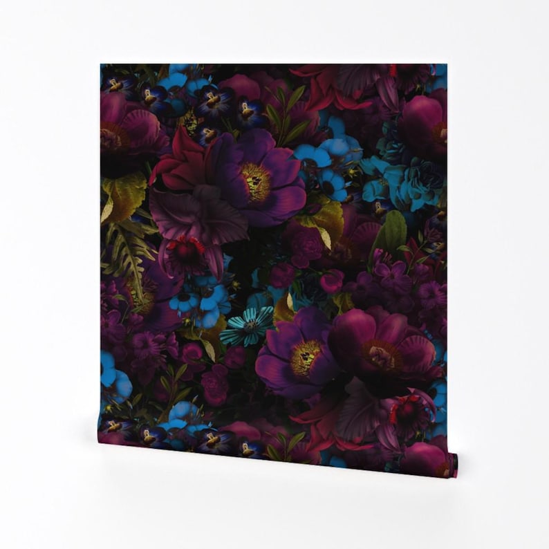 Dark Floral Wallpaper - Moody Florals By Utart - Mystic Night By Utart - Garden Bold Removable Self Adhesive Wallpaper Roll by Spoonflower image 2
