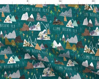 Teal Abstract Mountain Pattern Fabric - Mountain Climb (Teal) By Nouveau Bohemian - Mountain Cotton Fabric By The Yard With Spoonflower