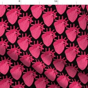 Anatomical Hearts Fabric - Whole Heart By Pond Ripple - Pink and Black Gothic Medical Organ Cotton Fabric By The Yard With Spoonflower