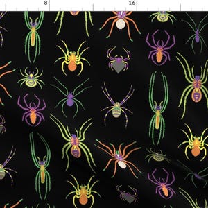Colorful Spiders Fabric - Pop Art Spiders For Halloween By Pinkowlet- Jewel Tone Bugs and Insects Cotton Fabric By The Yard With Spoonflower