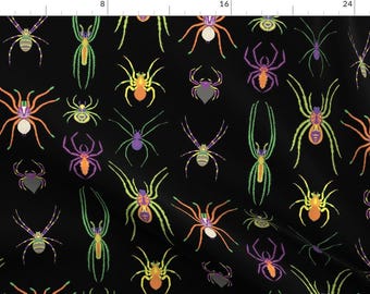 Colorful Spiders Fabric - Pop Art Spiders For Halloween By Pinkowlet- Jewel Tone Bugs and Insects Cotton Fabric By The Yard With Spoonflower