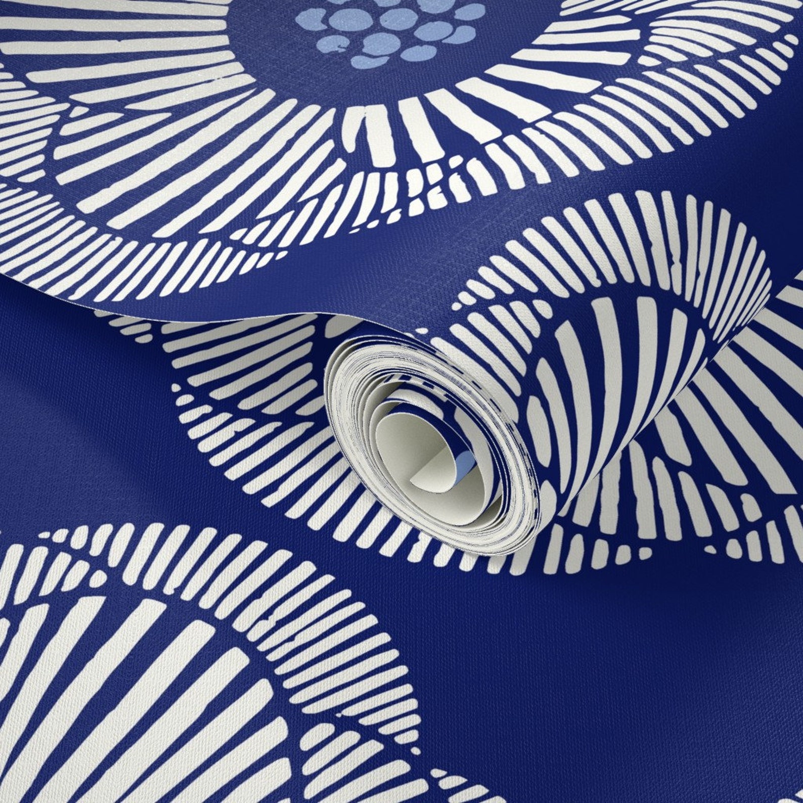 Floral Wallpaper Camellia White on Dark Blue/large by - Etsy