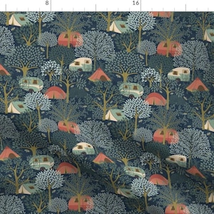Adventure Fabric - Camping Ditsy Adventure By Garabateo - Camping Nature Hiking Outdoors Blue Cotton Fabric By The Yard With Spoonflower