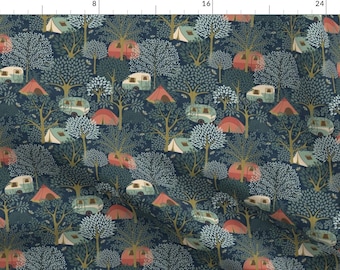 Adventure Fabric - Camping Ditsy Adventure By Garabateo - Camping Nature Hiking Outdoors Blue Cotton Fabric By The Yard With Spoonflower