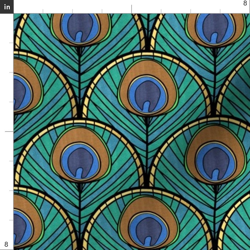 Peacock fabric glitzy peacock art deco fan pattern by  etsy