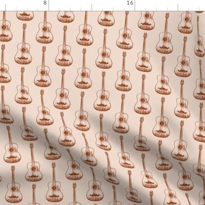 Brown Guitars Musical Fabric - Copper Guitars By Thinlinetextiles - Guitars Instruments Brown Cotton Fabric By The Yard With Spoonflower