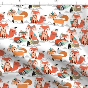 Woodland Tribal Fabric - Tribal Woodland Foxes By Rocky Rocks Designs -Woodland Fox Nursery Decor Cotton Fabric By The Yard With Spoonflower