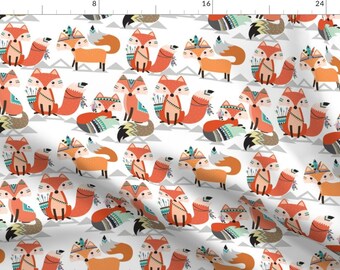 Woodland Tribal Fabric - Tribal Woodland Foxes By Rocky Rocks Designs -Woodland Fox Nursery Decor Cotton Fabric By The Yard With Spoonflower