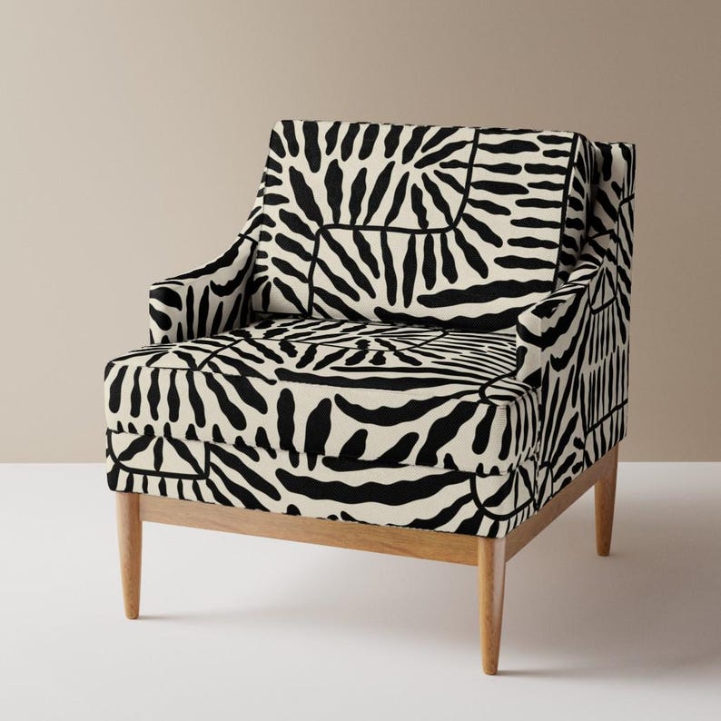 Tessuto per tappezzeria moderno con motivo botanico - Foglia astratta nera di eti_enne - Tessuto geometrico con foglia nera, crema e avorio tagliato su misura con Spoonflower immagine 7