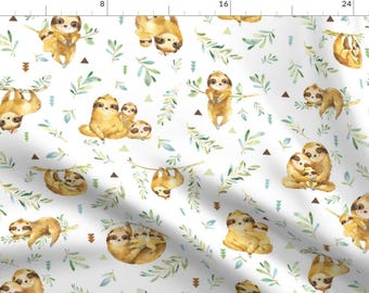 Sloth Fabric - Sloths Hangin On Children's Bedding Baby Boy Nursery Large Scale By Gingerlous - Animal Family Kids Fabric With Spoonflower