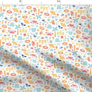 Beach Pattern Summer Fun Vacation Fabric - Beach Life By Innamoreva - Beach Blue Pink Summer Cotton Fabric By The Yard With Spoonflower image 1