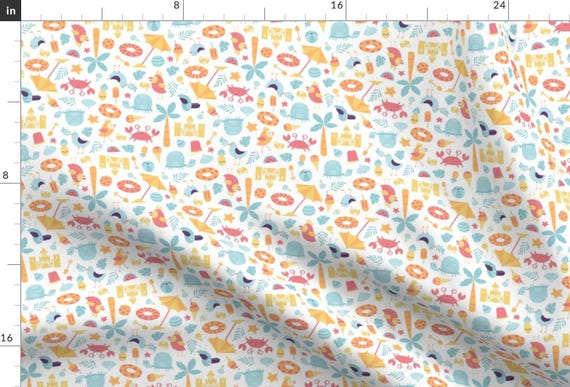 Beach Pattern Summer Fun Vacation Fabric - Beach Life By Innamoreva - Beach Blue Pink Summer Cotton Fabric By The Yard With Spoonflower