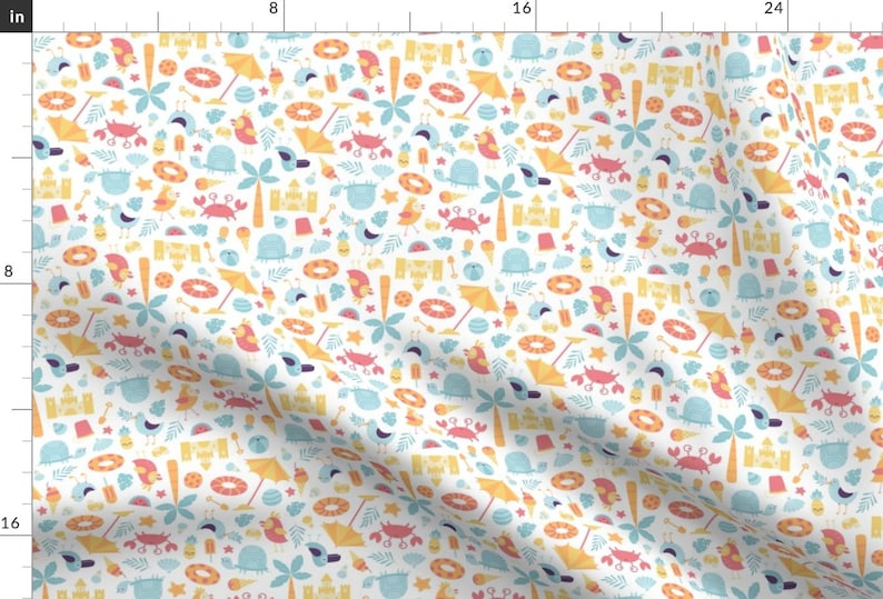 Beach Pattern Summer Fun Vacation Fabric - Beach Life By Innamoreva - Beach Blue Pink Summer Cotton Fabric By The Yard With Spoonflower image 1