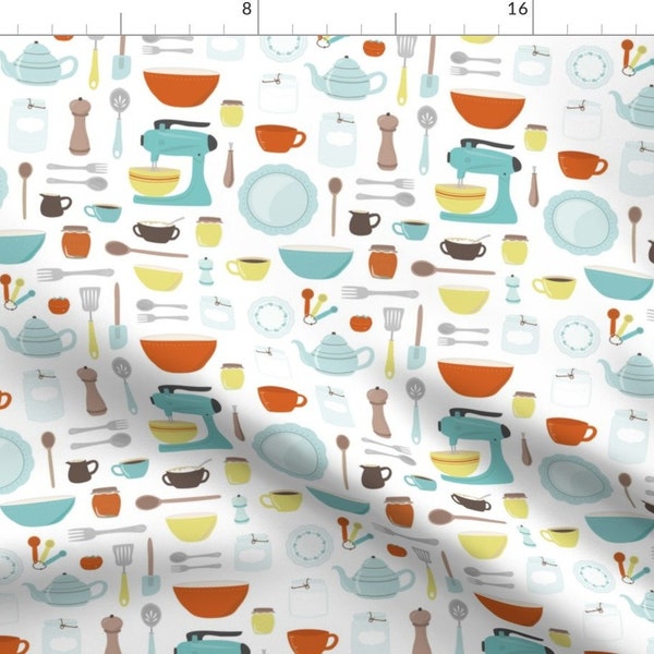 Vintage Kitchen Fabric - My Vintage Kitchen By Calobeedoodles - Retro Vintage Kitchen Baking Bowl Cotton Fabric By The Yard With Spoonflower