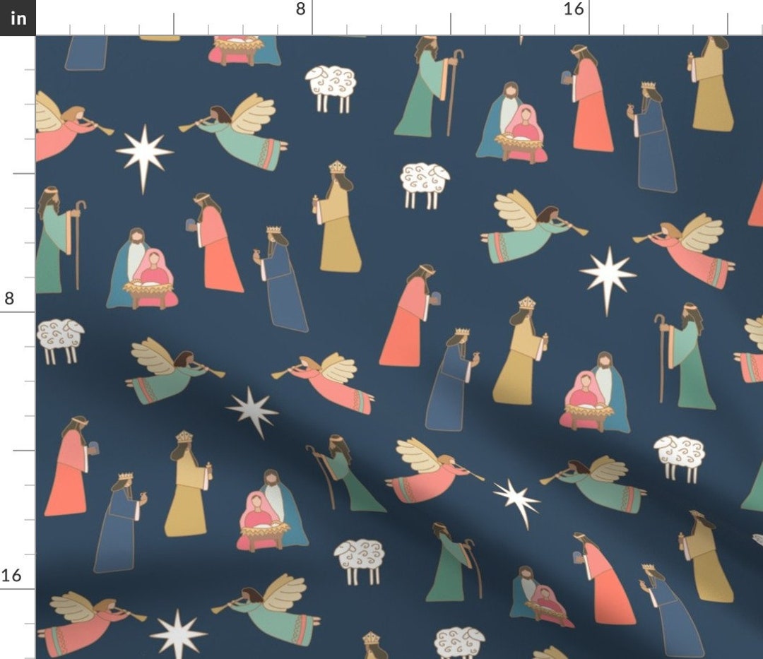 Blue Nativity Fabric Christmas Nativity by Hey_cute_design Star Holiday Christmas Nativity Mary