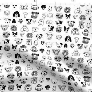 Quirky Dogs Fabric - Black And White Dogs By Littleislandcompany - Black and White Dogs Cotton Fabric By The Yard With Spoonflower