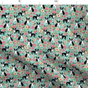 Boston Terrier Fabric - Boston Terrier Sweet Vintage Florals Dogs in Mint By Petfriendly - Dog Cotton fabric by the yard with Spoonflower