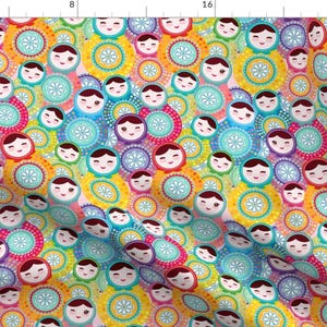 Nesting Doll Fabric - Matryoshka Russian Dolls Pink Blue Green By Ekaterinap - Cotton Fabric by the Yard with Spoonflower