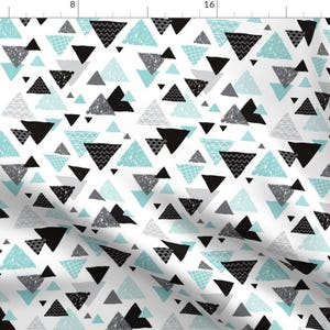 Triangle Fabric - Geometric Triangle Aztec Illustration Mint Blue By Littlesmilemakers - Triangle Cotton Fabric By The Yard With Spoonflower