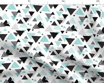 Triangle Fabric - Geometric Triangle Aztec Illustration Mint Blue By Littlesmilemakers - Triangle Cotton Fabric By The Yard With Spoonflower