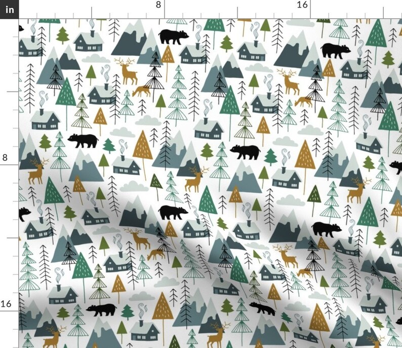 Winter Woodland Fabric Winter Alps Adventure Chalet by - Etsy