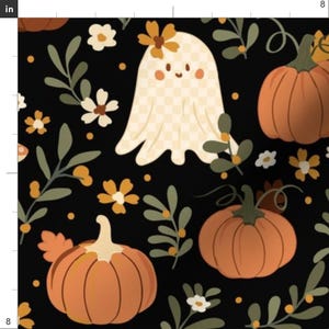 Cute Halloween Ghost Apparel Fabric - Ghost Pumpkin by kylielouise - Dark Floral Pumpkin Orange Black Green Clothing Fabric by Spoonflower image 3