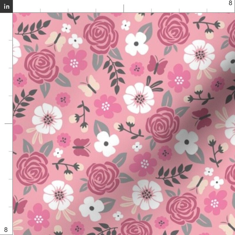 Vintage Inspired Floral Fabric Flowers and Roses Floral Pink Etsy