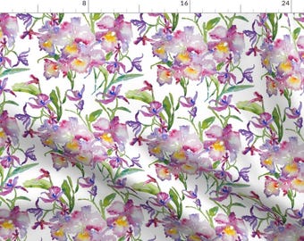 Floral Fabric - Orchids Purple By Susan Magdangal - Watercolor Flowers Florals Cotton Fabric By The Yard With Spoonflower