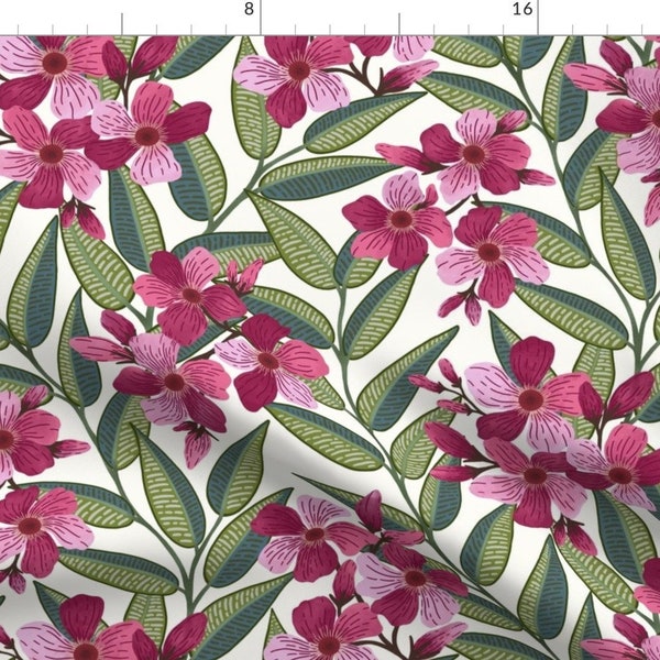 Pink Oleander Fabric - Oleander by martaroseart - Floral Botanical Poison Garden  Fabric by the Yard by Spoonflower