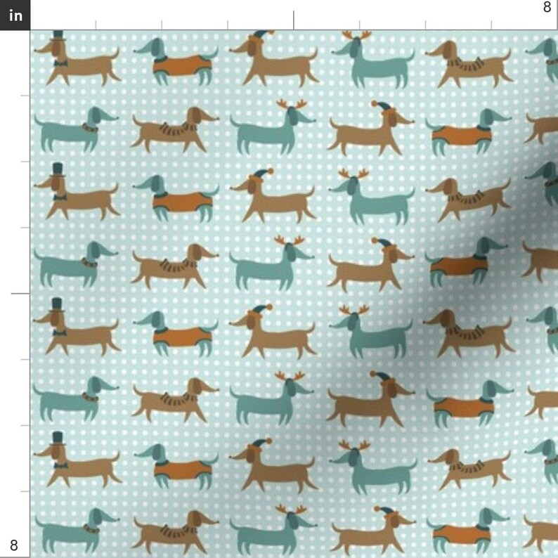 Wiener Dog Fabric Jingle Paws in Blue by Pinkowlet Holiday Etsy
