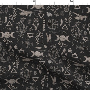 Magic Symbols Fabric - Moon Magic By Sugarpinedesign - Crescent Moon Black Witch Viking Mystical Cotton Fabric By The Yard With Spoonflower