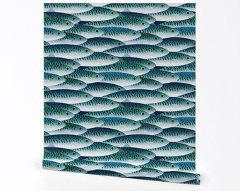 Fish Wallpaper - Sea By Spellstone - Fish Blue Scales Sportsman Fishing Custom Printed Removable Self Adhesive Wallpaper Roll by Spoonflower