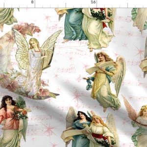 Angels and Hymns Fabric - Angels On High By Lilyoake - Christmas Sheet Music Christian Faith Cotton Fabric By The Yard With Spoonflower