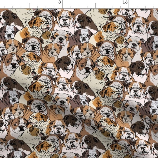 Bulldog Illustration Fabric - Social English Bulldog By Huebucket - English Bulldogs Pattern Cotton Fabric By The Yard With Spoonflower