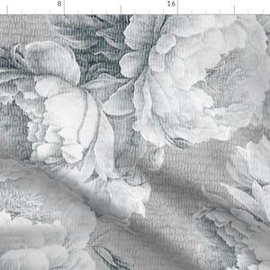 Romantic Gray Floral Fabric - Large Grey Peonies by digitalarsiart - Monochrome Bohemian Garden Elegant Fabric by the Yard by Spoonflower
