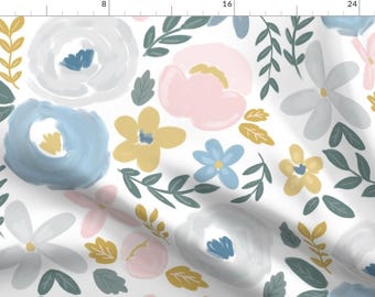 Baby Floral Fabric - Soft Pastel Baby Florals By Smallhoursshop- Pastel Flower Nursery Watercolor Cotton Fabric By The Yard With Spoonflower