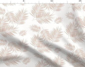 Tropical Palm Leaf Fabric - Blush On White Tropical Palm Tree By Sunny Afternoon- Blush Palm Leaf Cotton Fabric By The Yard With Spoonflower