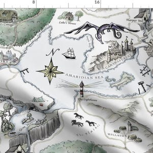 Fantasy Map Fabric - The Grand Adventure By Miaclarke - Dragon Medieval Fantasy Magical Map Cotton Fabric By The Yard With Spoonflower