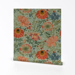Abnehmbare Tapete - Garten Blumen Botanische Reben Blätter - Tapete - Le Jardin Sage by hnldesigns