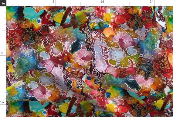 Alcohol Inks Rainbow Splash Abstract Fabric - Bright Manic Moonscape By Wiccked - Alcohol Inks Cotton Fabric By The Yard With Spoonflower