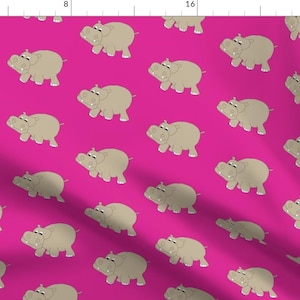 Hippo Fabric - Hippo Pink By Coveredbydesign - Hippo Safari Animals Baby Nursery Decor Upholstery Cotton Fabric By The Yard With Spoonflower