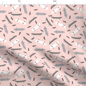 Skateboard Fabric - Skateboards Sport Fabric Skateboarding Pink By Charlottewinter - Skating Cotton Fabric By The Yard With Spoonflower