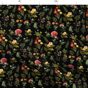 Botanicals Fabric - Lil Botanicals In Black By Shopcabin - Botanicals Black Green Yellow Blush Cotton Fabric By The Yard With Spoonflower