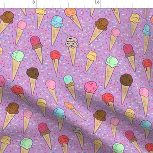 Purple Ice Cream Fabric - Ice Cream Cones By Bettyturbo - Summer Sprinkles Sweets Food Fun Kids Cotton Fabric By The Yard With Spoonflower