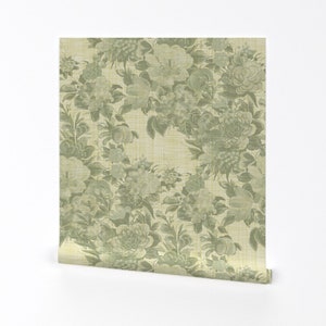 Green Floral Wallpaper - Mid Century By Peacoquettedesigns - Floral Custom Printed Removable Self Adhesive Wallpaper Roll by Spoonflower