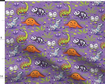 Jurassic Fabric - Jurassic Halloween By Penguinhouse - Jurassic Halloween Dinos Purple Green Cotton Fabric By The Yard With Spoonflower