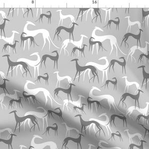 Greyhound Fabric - Sighthounds Clear Gray On Gray By Lobitos - Greyhound Dog Breed Gray White Cotton Fabric By The Yard With Spoonflower